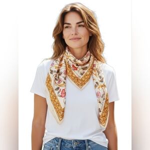 Nicole de Beauvon Paris Vibrant Floral Rolled Edge Square Scarf